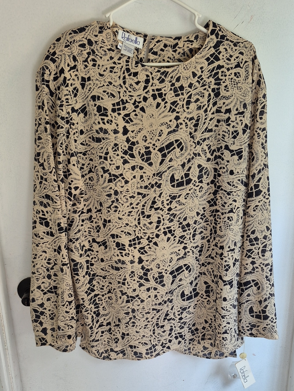 Rafaella Black Top with Beige Lace Overlay - Long Sleeve